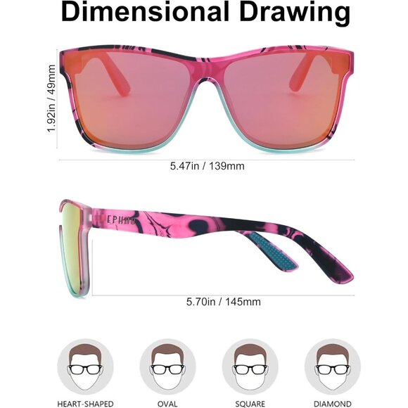 Women Men Square BPA-Free PC Frame, 100% UV Protection Sports Sunglasses - Picture 2 of 4